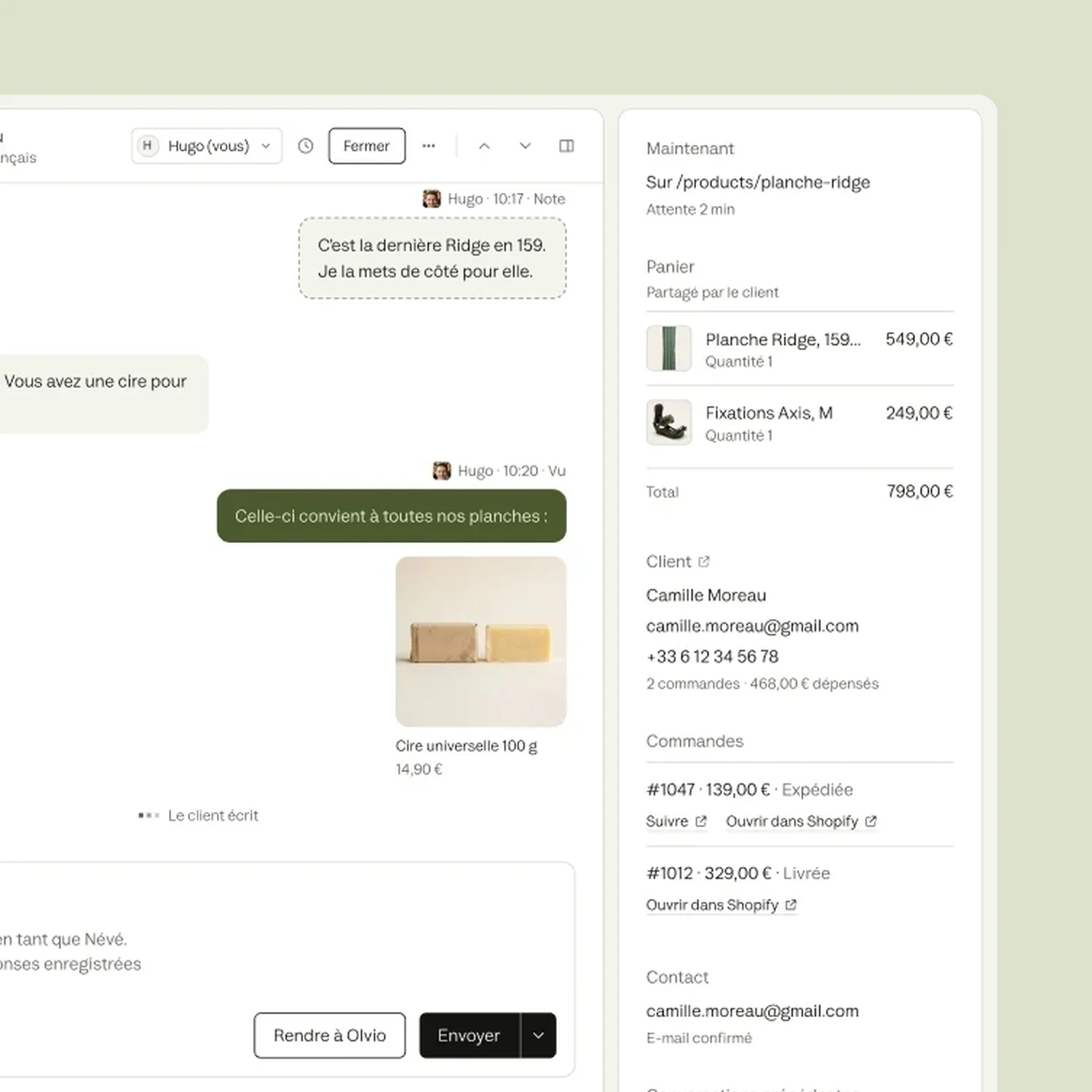 Inbox du chat en direct